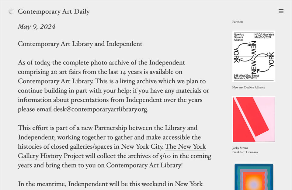 Contemporary Art Dailyウェブサイトの画面キャプチャ画像