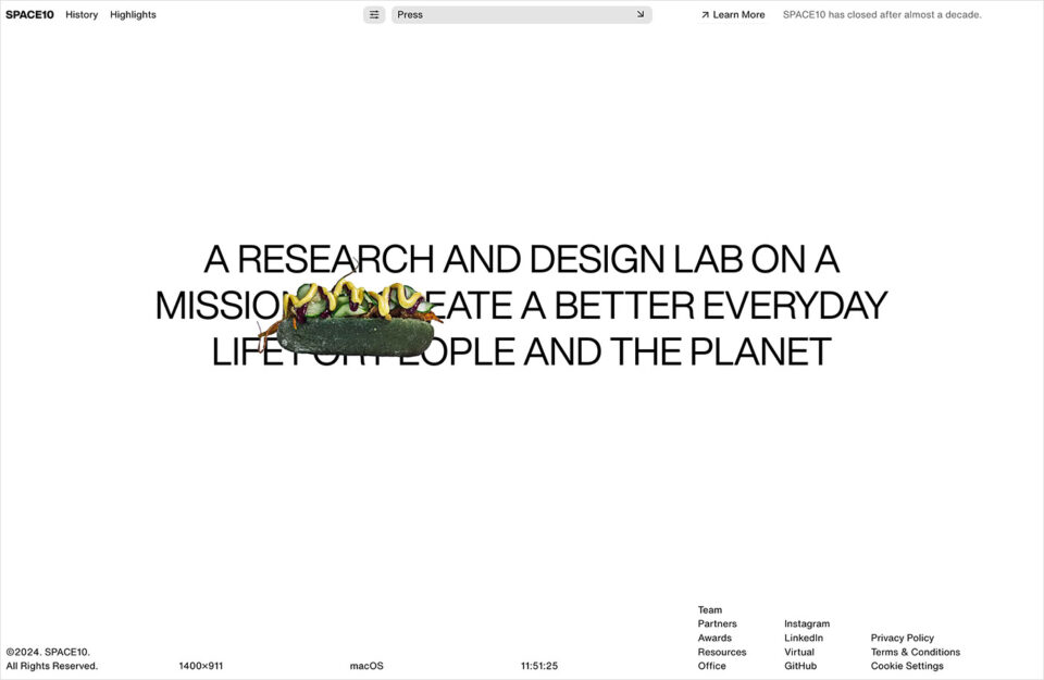 SPACE10 – 2015-2023ウェブサイトの画面キャプチャ画像